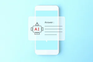 スマホ画面にAIチャットボットのアイコンと「Answer:」の文字